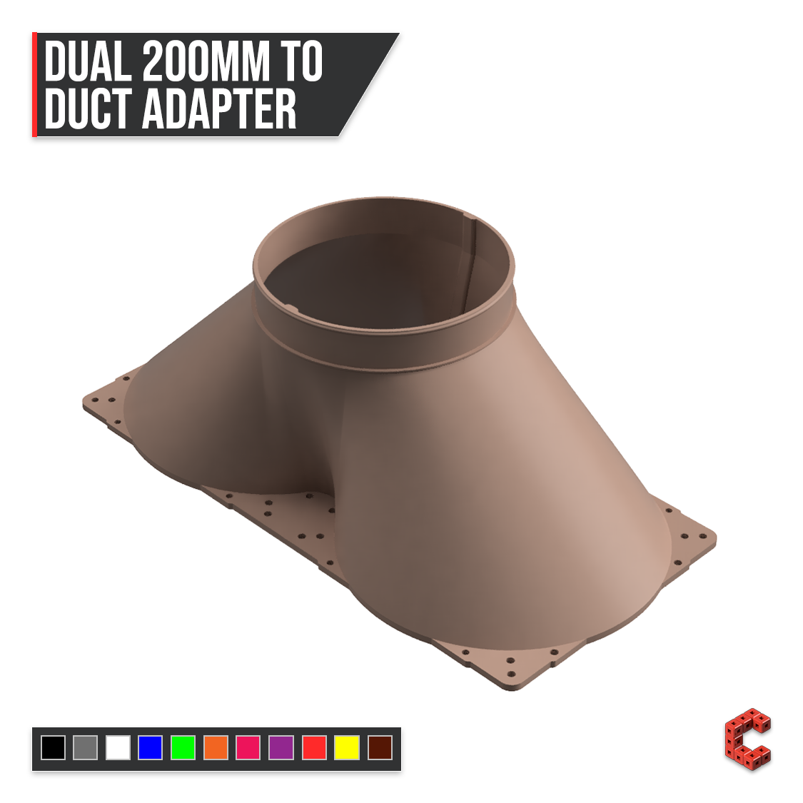Dual 200mm PC Fan Duct Adapter 4 to 8 Inch High Temperature | CUBEIFY