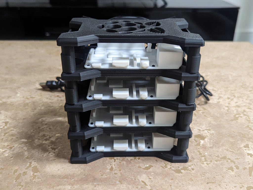 Raspberry Pi Cluster Case für Pi 5, 4B, 3B - Stapelbares Server-Rack mit 3-Gang-Lüfter - Thermomodul mit hohem Luftstrom