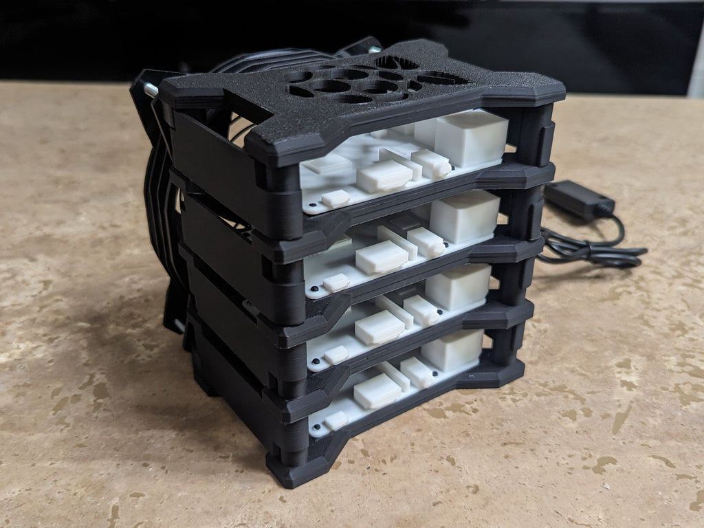 Raspberry Pi Cluster Case für Pi 5, 4B, 3B - Stapelbares Server-Rack mit 3-Gang-Lüfter - Thermomodul mit hohem Luftstrom